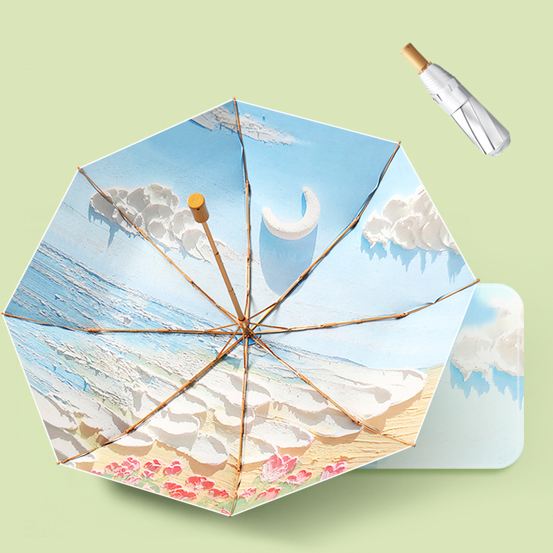 Lumina Silver-Luxe Bloom Tri-Fold Anti-UV Umbrella