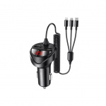 Usams US-CC119 3.4A Dual USB Car Charger with 3 in 1 Spring Cable